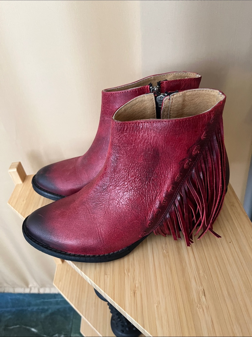 Circle G Red Fringe Leather Ankle Booties